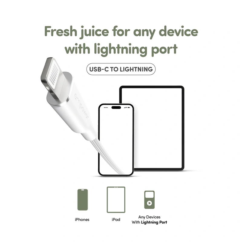 Empower įkrovimo laidas USB-C į Lightning, 1.2m - 240W, balta, 4 nuotrauka